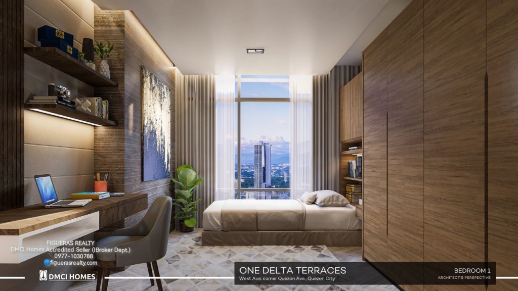 Architect's Illustration of the Bedroom 1 of One Delta Terraces in Quezon City by DMCI Homes
